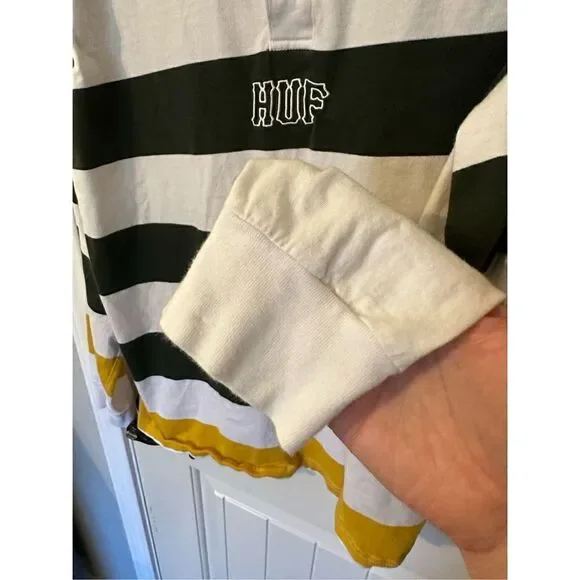 HUF Worldwide Striped Long Sleeve Collared Polo Shirt - Size M - Picture 3 of 8